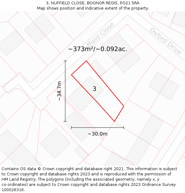 3, NUFFIELD CLOSE, BOGNOR REGIS, PO21 5RA: Plot and title map