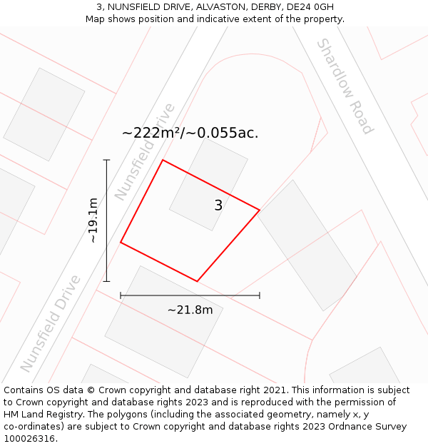 3, NUNSFIELD DRIVE, ALVASTON, DERBY, DE24 0GH: Plot and title map