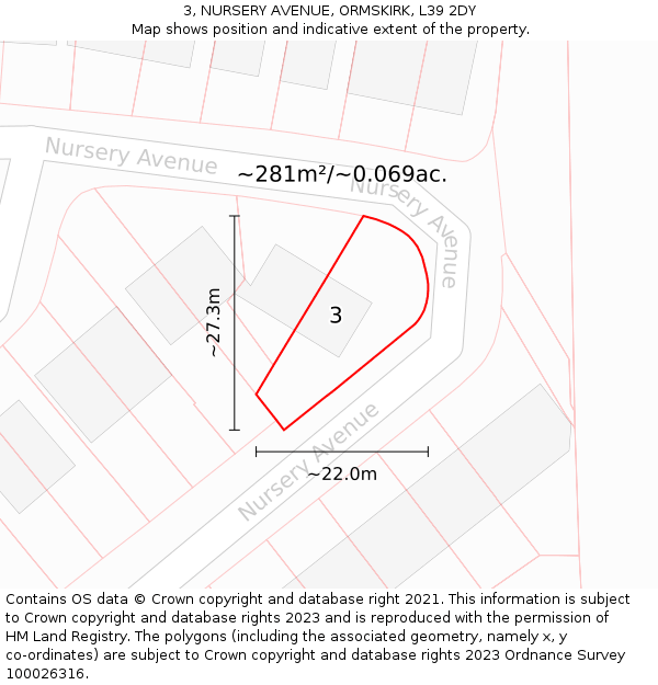 3, NURSERY AVENUE, ORMSKIRK, L39 2DY: Plot and title map