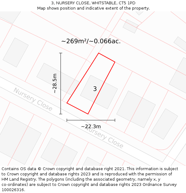3, NURSERY CLOSE, WHITSTABLE, CT5 1PD: Plot and title map