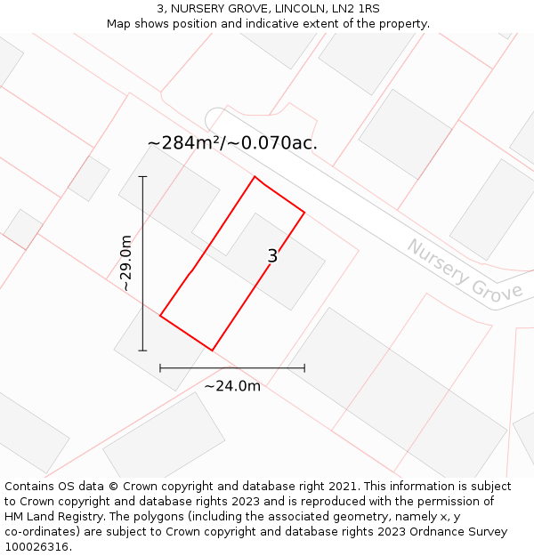 3, NURSERY GROVE, LINCOLN, LN2 1RS: Plot and title map