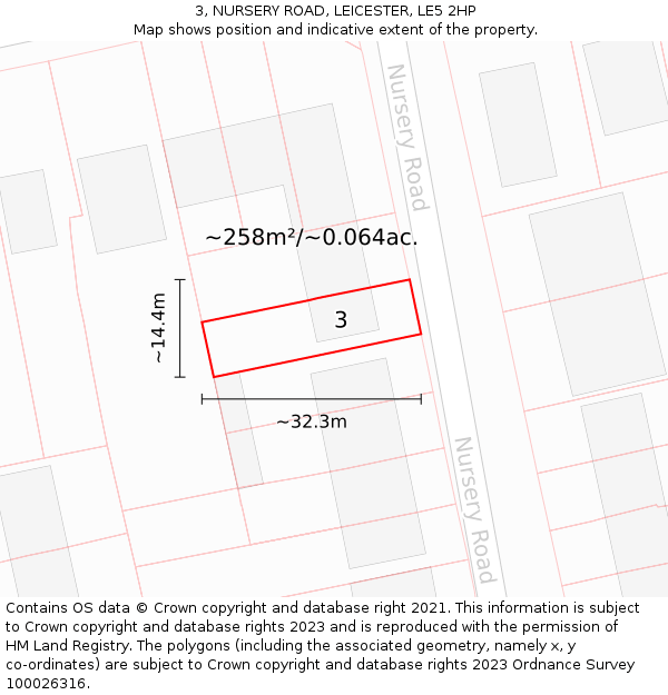 3, NURSERY ROAD, LEICESTER, LE5 2HP: Plot and title map