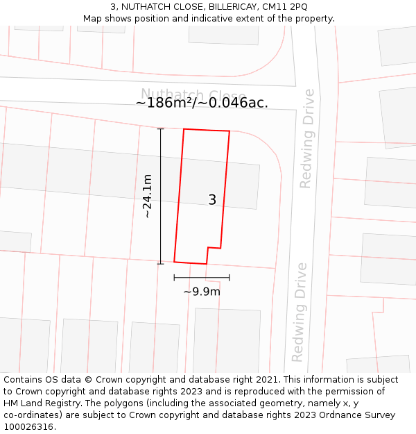 3, NUTHATCH CLOSE, BILLERICAY, CM11 2PQ: Plot and title map