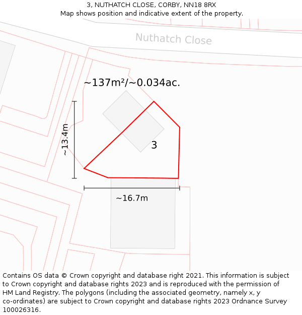 3, NUTHATCH CLOSE, CORBY, NN18 8RX: Plot and title map