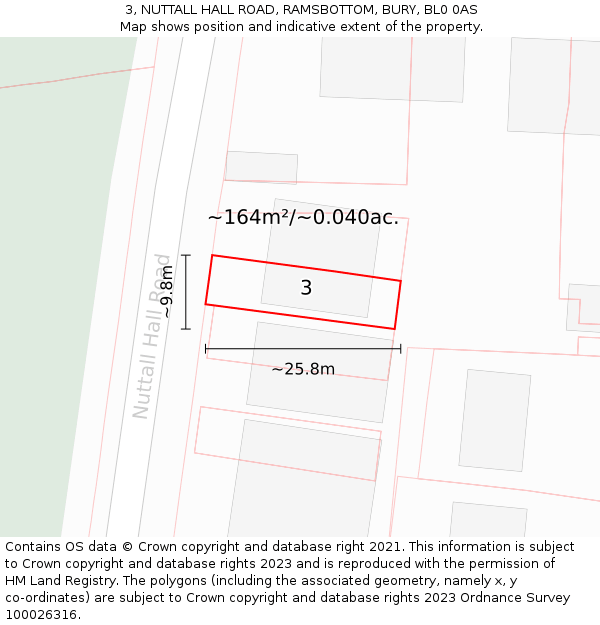 3, NUTTALL HALL ROAD, RAMSBOTTOM, BURY, BL0 0AS: Plot and title map