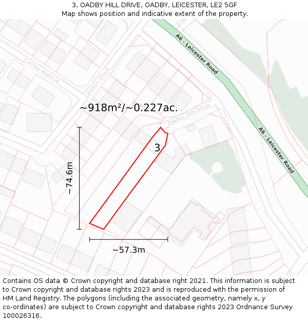 3, OADBY HILL DRIVE, OADBY, LEICESTER, LE2 5GF: Plot and title map