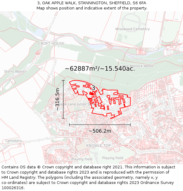 3, OAK APPLE WALK, STANNINGTON, SHEFFIELD, S6 6FA: Plot and title map