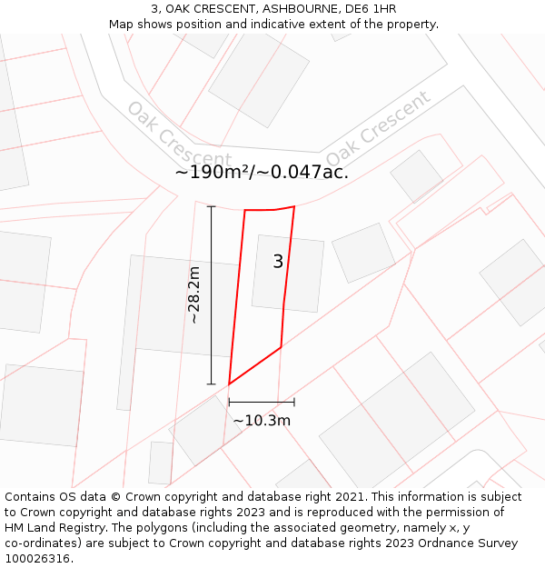 3, OAK CRESCENT, ASHBOURNE, DE6 1HR: Plot and title map