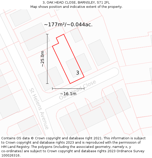 3, OAK HEAD CLOSE, BARNSLEY, S71 2FL: Plot and title map