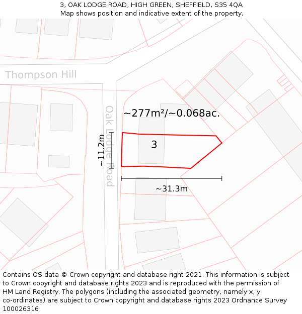 3, OAK LODGE ROAD, HIGH GREEN, SHEFFIELD, S35 4QA: Plot and title map