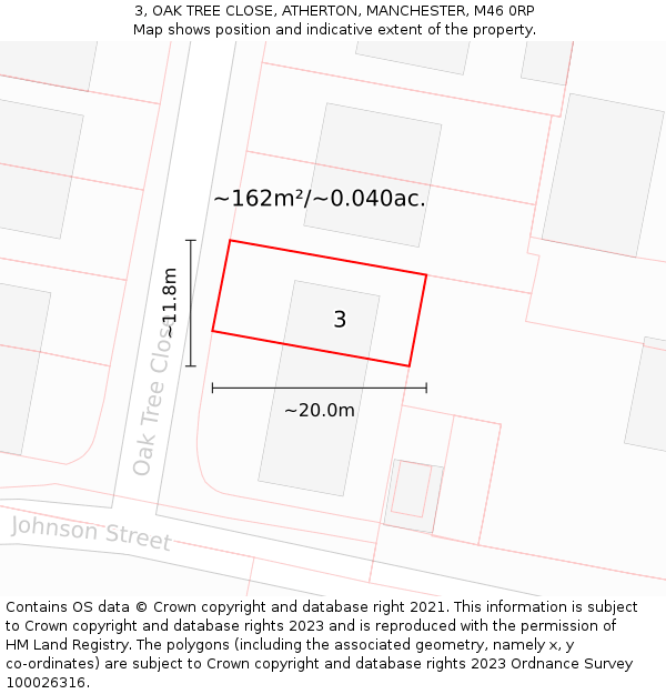 3, OAK TREE CLOSE, ATHERTON, MANCHESTER, M46 0RP: Plot and title map