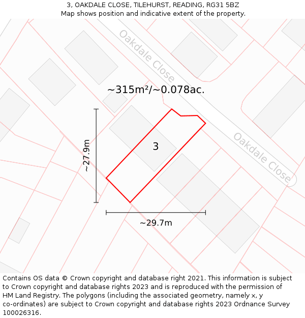 3, OAKDALE CLOSE, TILEHURST, READING, RG31 5BZ: Plot and title map