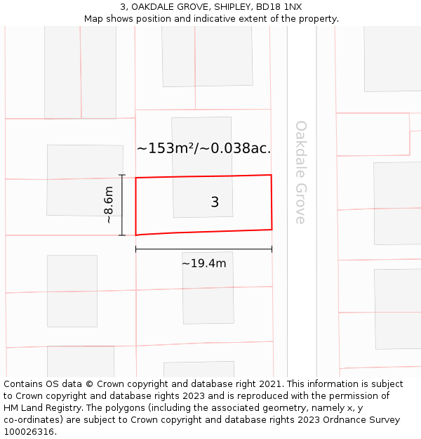 3, OAKDALE GROVE, SHIPLEY, BD18 1NX: Plot and title map