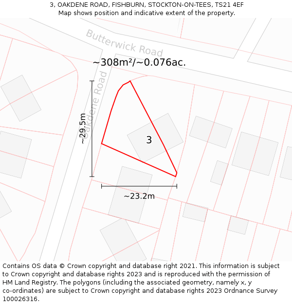 3, OAKDENE ROAD, FISHBURN, STOCKTON-ON-TEES, TS21 4EF: Plot and title map