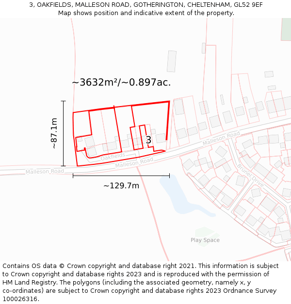 3, OAKFIELDS, MALLESON ROAD, GOTHERINGTON, CHELTENHAM, GL52 9EF: Plot and title map