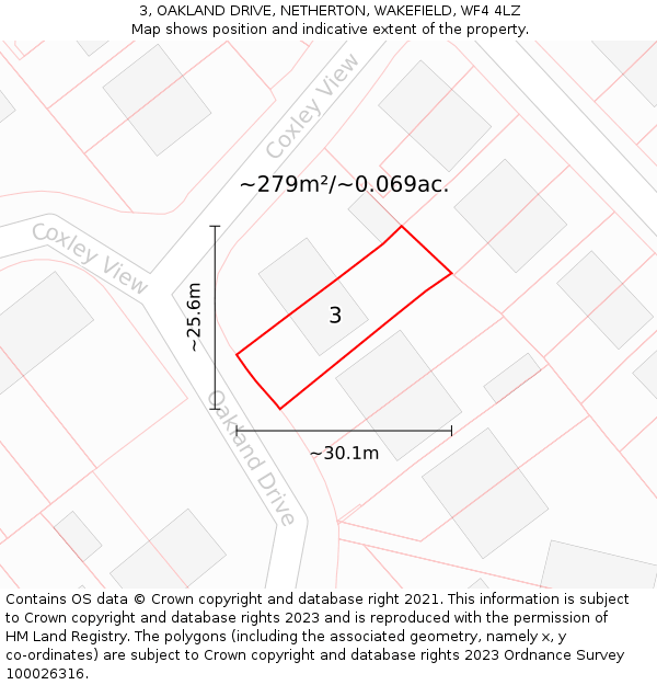 3, OAKLAND DRIVE, NETHERTON, WAKEFIELD, WF4 4LZ: Plot and title map