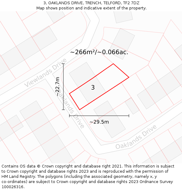 3, OAKLANDS DRIVE, TRENCH, TELFORD, TF2 7DZ: Plot and title map
