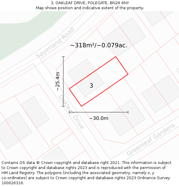 3, OAKLEAF DRIVE, POLEGATE, BN26 6NY: Plot and title map