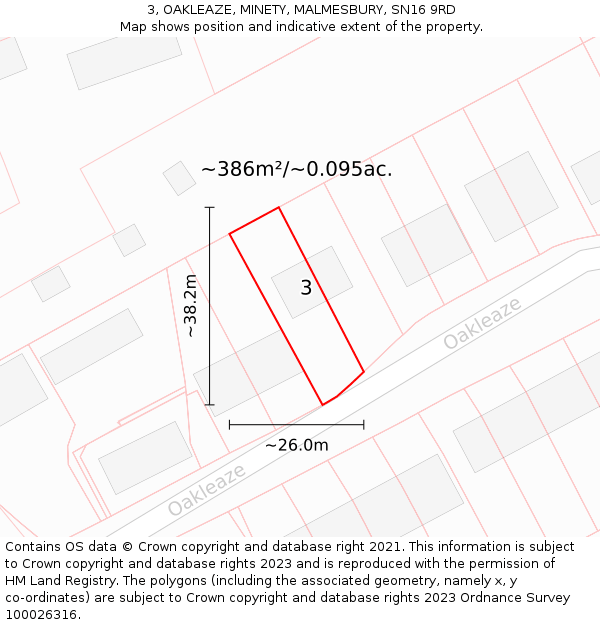 3, OAKLEAZE, MINETY, MALMESBURY, SN16 9RD: Plot and title map