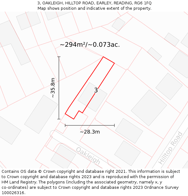 3, OAKLEIGH, HILLTOP ROAD, EARLEY, READING, RG6 1FQ: Plot and title map