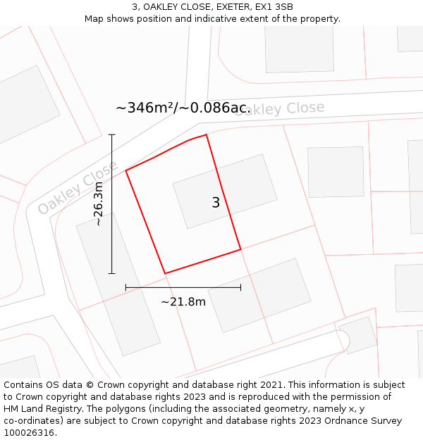 3, OAKLEY CLOSE, EXETER, EX1 3SB: Plot and title map