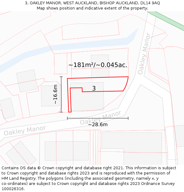 3, OAKLEY MANOR, WEST AUCKLAND, BISHOP AUCKLAND, DL14 9AQ: Plot and title map