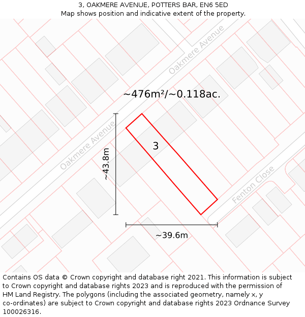 3, OAKMERE AVENUE, POTTERS BAR, EN6 5ED: Plot and title map