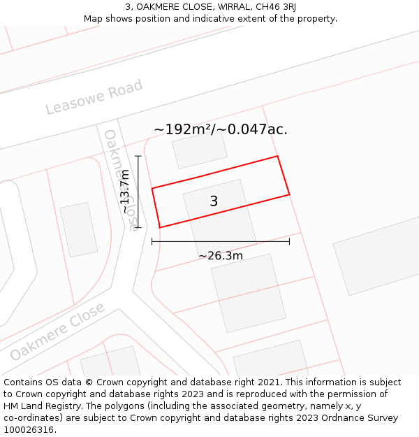 3, OAKMERE CLOSE, WIRRAL, CH46 3RJ: Plot and title map