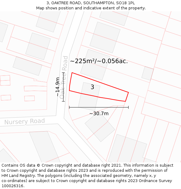3, OAKTREE ROAD, SOUTHAMPTON, SO18 1PL: Plot and title map