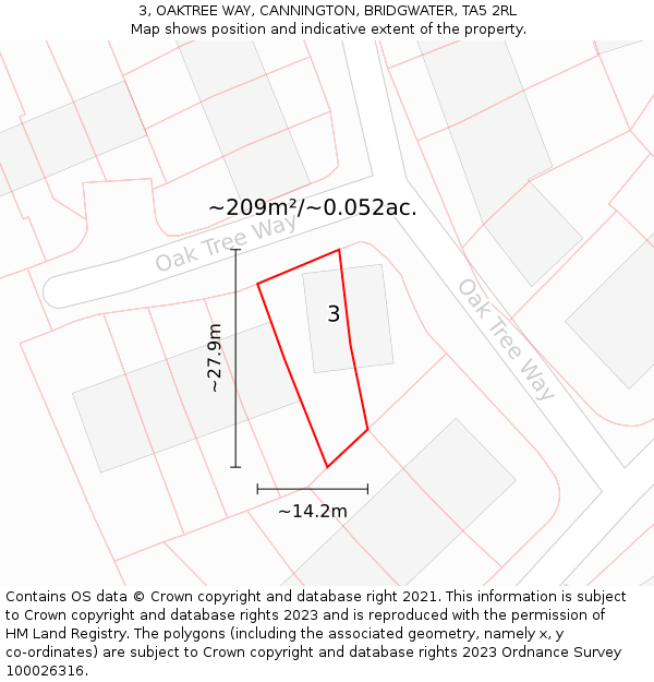 3, OAKTREE WAY, CANNINGTON, BRIDGWATER, TA5 2RL: Plot and title map