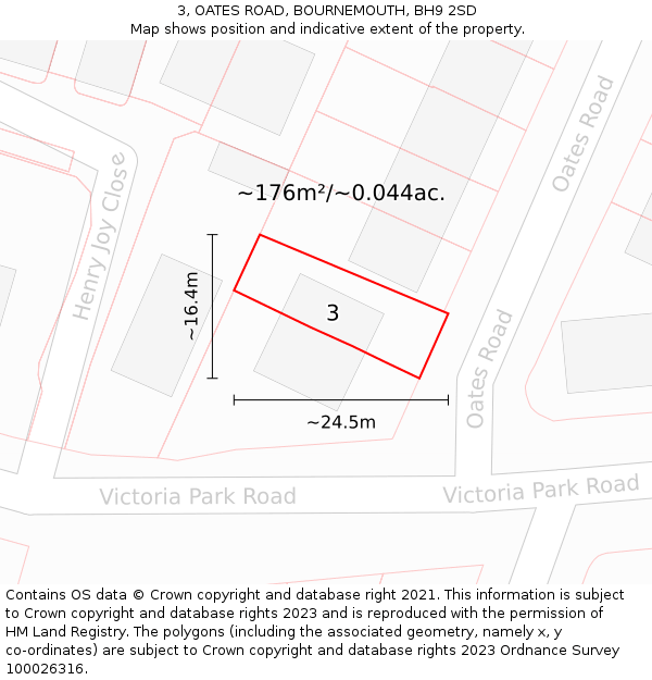 3, OATES ROAD, BOURNEMOUTH, BH9 2SD: Plot and title map