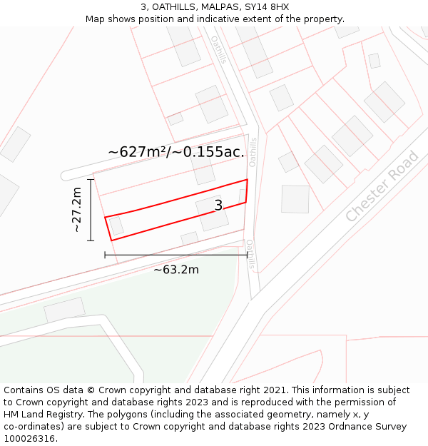 3, OATHILLS, MALPAS, SY14 8HX: Plot and title map