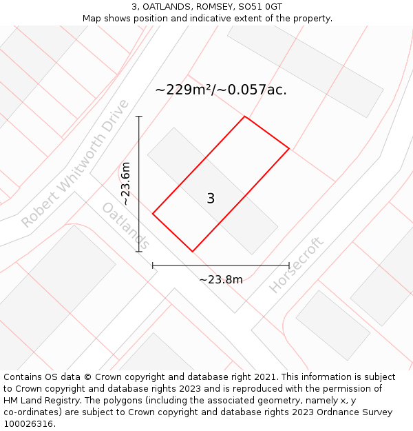 3, OATLANDS, ROMSEY, SO51 0GT: Plot and title map