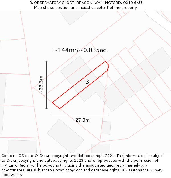 3, OBSERVATORY CLOSE, BENSON, WALLINGFORD, OX10 6NU: Plot and title map