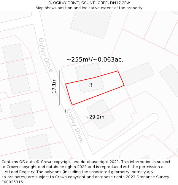 3, OGILVY DRIVE, SCUNTHORPE, DN17 2PW: Plot and title map