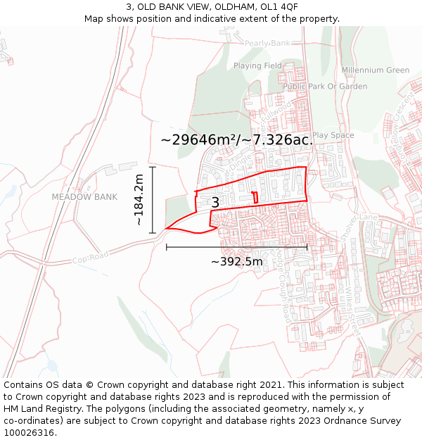 3, OLD BANK VIEW, OLDHAM, OL1 4QF: Plot and title map