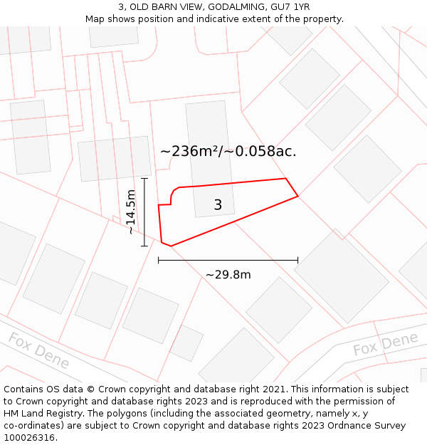 3, OLD BARN VIEW, GODALMING, GU7 1YR: Plot and title map