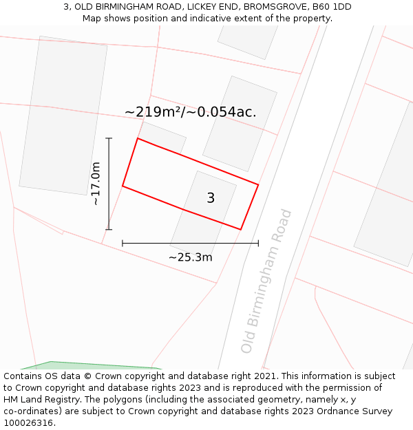 3, OLD BIRMINGHAM ROAD, LICKEY END, BROMSGROVE, B60 1DD: Plot and title map