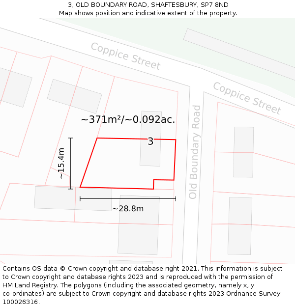3, OLD BOUNDARY ROAD, SHAFTESBURY, SP7 8ND: Plot and title map