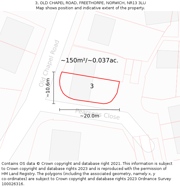 3, OLD CHAPEL ROAD, FREETHORPE, NORWICH, NR13 3LU: Plot and title map