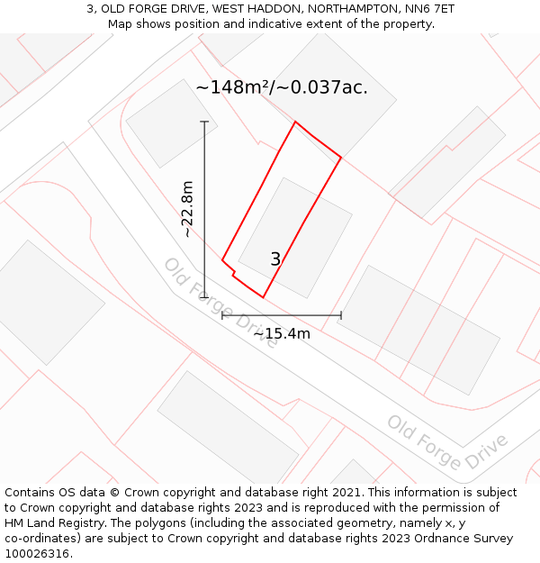 3, OLD FORGE DRIVE, WEST HADDON, NORTHAMPTON, NN6 7ET: Plot and title map