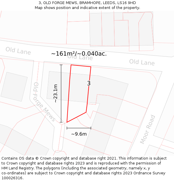 3, OLD FORGE MEWS, BRAMHOPE, LEEDS, LS16 9HD: Plot and title map