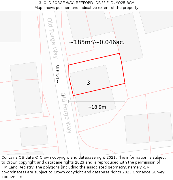 3, OLD FORGE WAY, BEEFORD, DRIFFIELD, YO25 8GA: Plot and title map