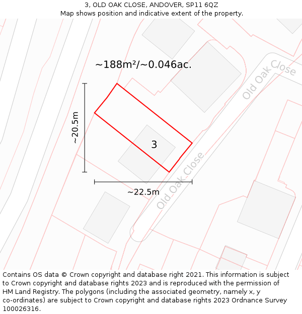 3, OLD OAK CLOSE, ANDOVER, SP11 6QZ: Plot and title map