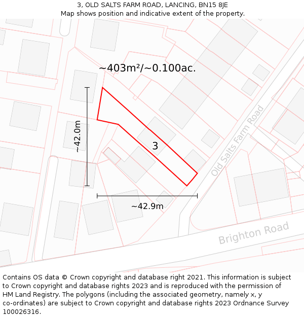 3, OLD SALTS FARM ROAD, LANCING, BN15 8JE: Plot and title map
