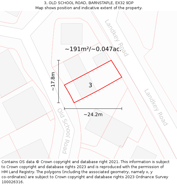 3, OLD SCHOOL ROAD, BARNSTAPLE, EX32 9DP: Plot and title map