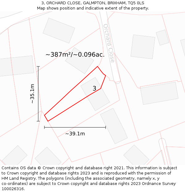 3, ORCHARD CLOSE, GALMPTON, BRIXHAM, TQ5 0LS: Plot and title map