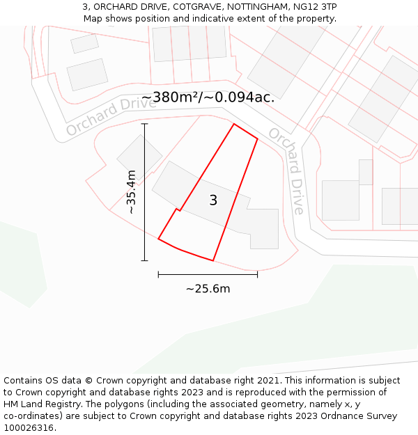 3, ORCHARD DRIVE, COTGRAVE, NOTTINGHAM, NG12 3TP: Plot and title map