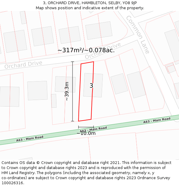 3, ORCHARD DRIVE, HAMBLETON, SELBY, YO8 9JP: Plot and title map