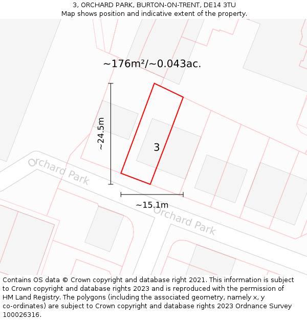 3, ORCHARD PARK, BURTON-ON-TRENT, DE14 3TU: Plot and title map